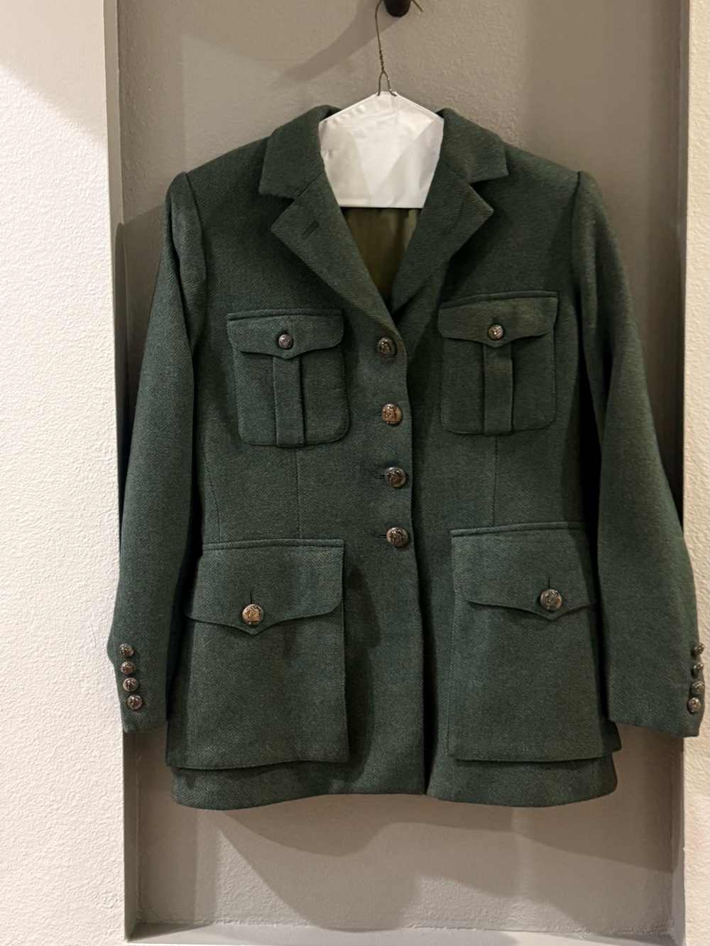 Vintage Ralph Lauren Equestrian Green Herringbone Tweed Single-breasted Blazer - Picture 2 of 6